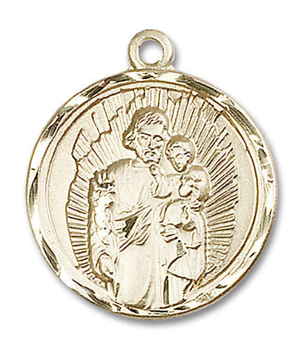 Large St Joseph Medal - 14kt Gold 1 x 7/8 Round Pendant 0036K