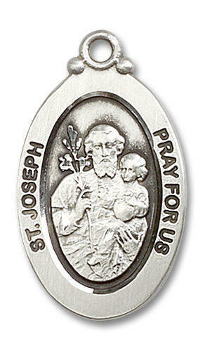 Large St Joseph Medal - Sterling Silver 1 1/8 x 5/8 Oval Pendant 4145KSS