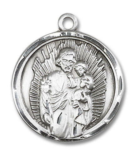 Large St Joseph Medal - Sterling Silver 1 x 7/8 Round Pendant 0036KSS