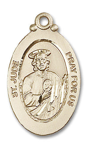 Large St Jude Medal - 14kt Gold 1 1/8 x 5/8 Oval Pendant 4145J