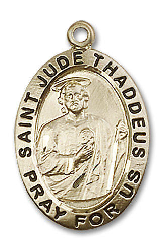 Large St Jude Medal - 14kt Gold 1 x 5/8 Oval Pendant 4023