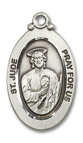 Large St Jude Medal - Sterling Silver 1 1/8 x 5/8 Oval Pendant 4145JSS