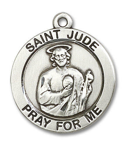 Large St Jude Medal - Sterling Silver 1 x 7/8 Round Pendant 4078SS