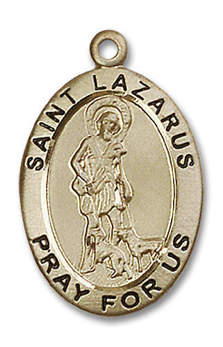 Large St Lazarus Medal - 14kt Gold 1 x 5/8 Oval Pendant 4030