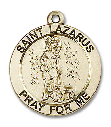 Large St Lazarus Medal - 14kt Gold 1 x 7/8 Round Pendant 4085
