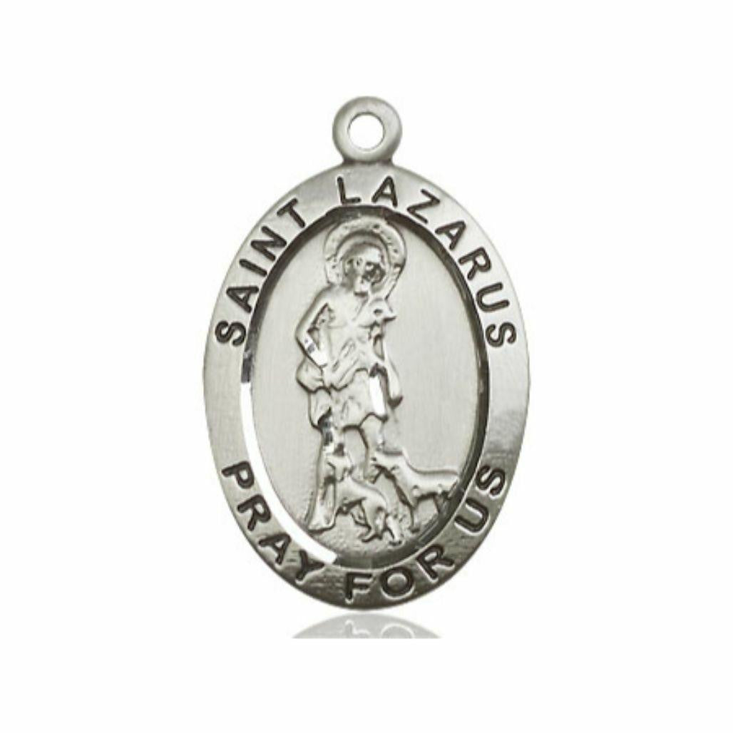 Large St Lazarus Medal - Sterling Silver 1 x 5/8 Oval Pendant 4030SS