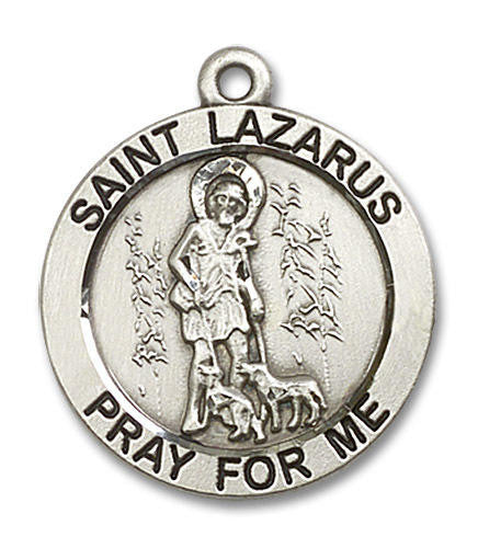 Large St Lazarus Medal - Sterling Silver 1 x 7/8 Round Pendant 4085SS
