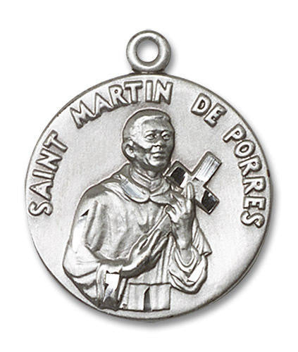 Large St Martin De Porres Medal - Sterling Silver 1 x 7/8 Round Pendant 1196SS