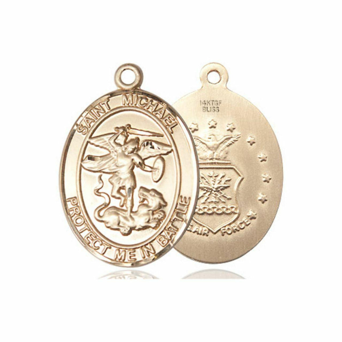 Large St Michael Air Force Medal - 14kt Gold 1 x 1 1/4 Oval Pendant 1173