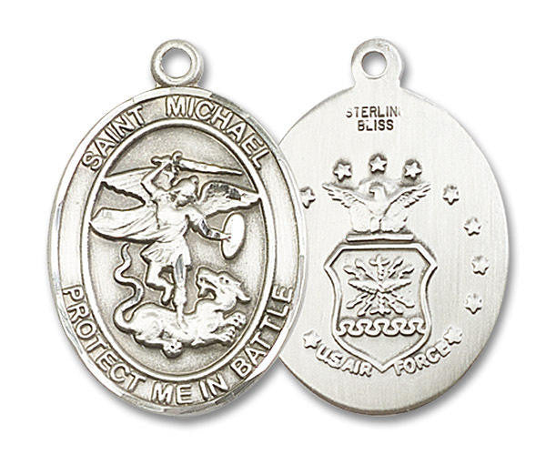 Large St Michael Air Force Medal - Sterling Silver 1 x 5/8 Oval Pendant 1173SS1