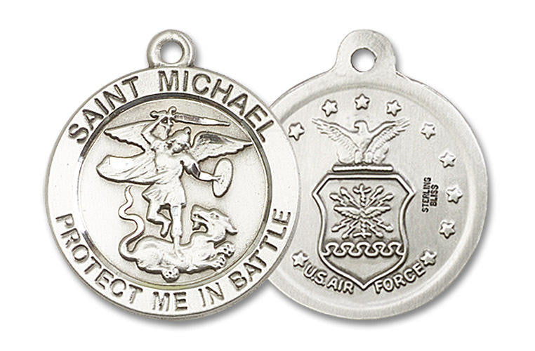 Large St Michael Air Force Medal - Sterling Silver 1 x 7/8 Round Pendant 1170SS1