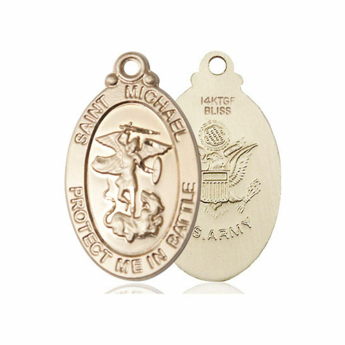 Large St Michael Army Medal - 14kt Gold 1 1/4 x 5/8 Oval Pendant 1171
