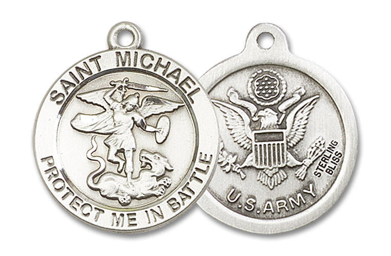 Large St Michael Army Medal - Sterling Silver 1 x 7/8 Round Pendant 1170SS2
