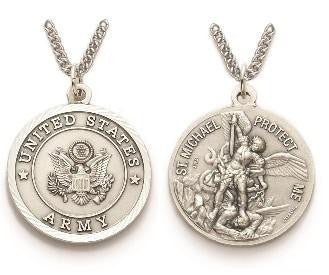 Large St Michael Army Necklace - Sterling Silver Round Medal On 24 Stainless Chain SM8248SH