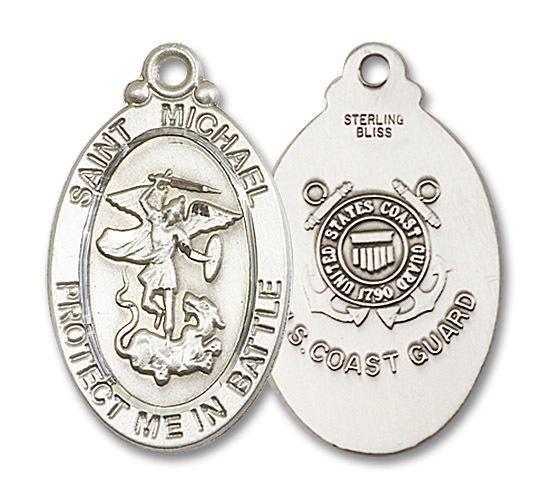 Large St Michael Coast Guard Medal - Sterling Silver 1 1/4 x 1 1/4 Oval Pendant 1171SS3