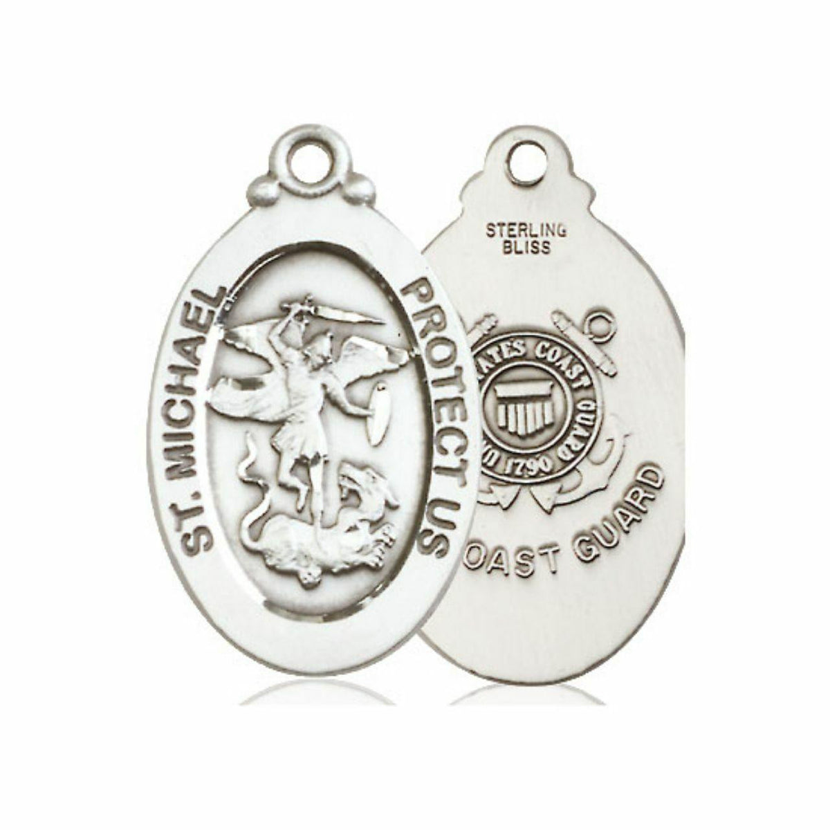 Large St Michael Coast Guard Medal - Sterling Silver 1 1/8 x 5/8 Oval Pendant 4145RSS3