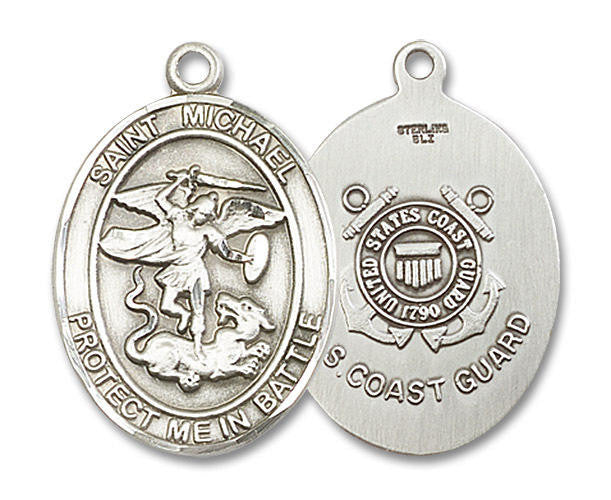Large St Michael Coast Guard Medal - Sterling Silver 1 x 5/8 Oval Pendant 1173SS3