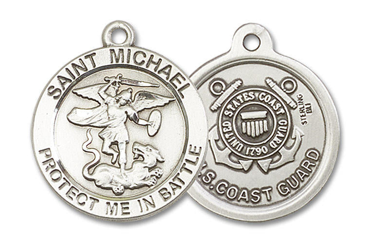 Large St Michael Coast Guard Medal - Sterling Silver 1 x 7/8 Round Pendant 1170SS3