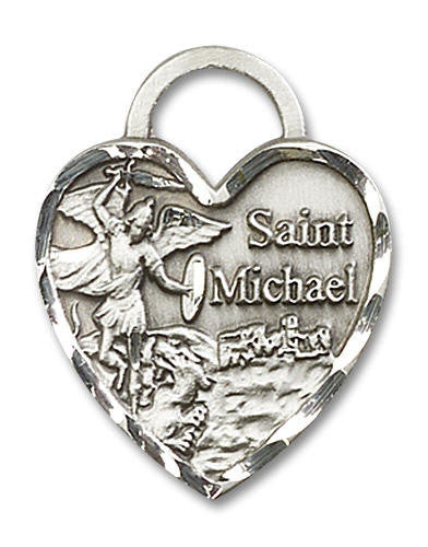 Large St Michael Heart Pendant - Sterling Silver 1 x 3/4 3303SS
