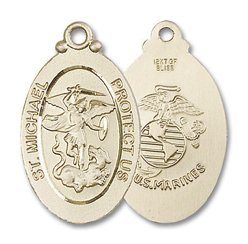 Large St Michael Marines Medal - 14kt Gold 1 1/8 x 5/8 Oval Pendant 4145R