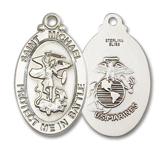 Large St Michael Marines Medal - Sterling Silver 1 1/4 x 1 1/4 Oval Pendant 1171SS4