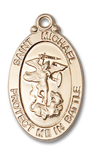 Large St Michael Medal - 14kt Gold 1 1/8 x 5/8 Oval Pendant 1171