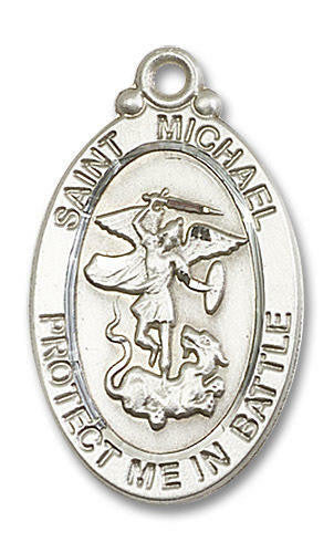 Large St Michael Medal - Sterling Silver 1 1/8 x 5/8 Oval Pendant 1171SS