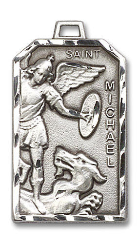 Large St Michael Medal - Sterling Silver 1 1/8 x 5/8 Rectangular Pendant 5720SS