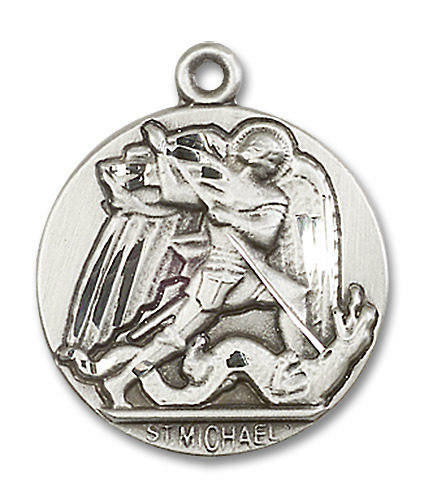 Large St Michael Medal - Sterling Silver 1 x 7/8 Round Pendant 0840SS