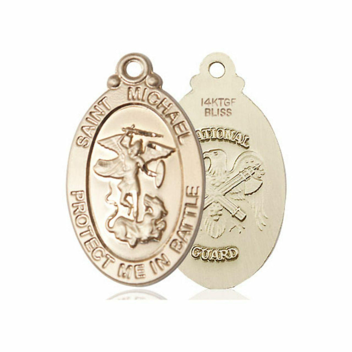 Large St Michael National Guard Medal - 14kt Gold 1 1/4 x 5/8 Oval Pendant 1171