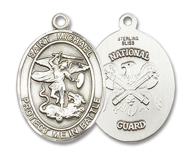 Large St Michael National Guard Medal - Sterling Silver 1 x 5/8 Oval Pendant 1173SS5