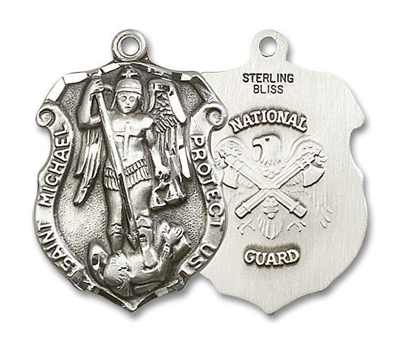 Large St Michael National Guard Shield Medal - Sterling Silver 1 1/4 x 7/8 Pendant 5448SS5