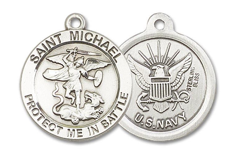 Large St Michael Navy Medal - Sterling Silver 1 x 7/8 Round Pendant 1170SS6