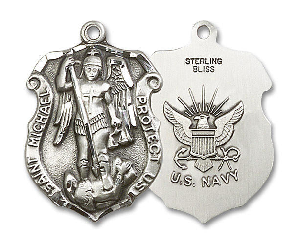 Large St Michael Navy Shield Medal - Sterling Silver 1 1/4 x 3/4 Pendant 5448SS6