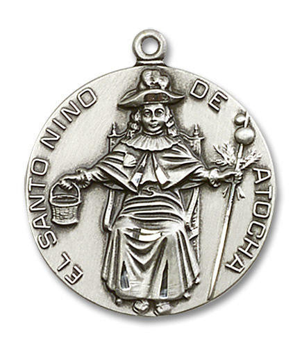 Large St Nino De Atocha Medal - Sterling Silver 1 x 7/8 Round Pendant 4268SS