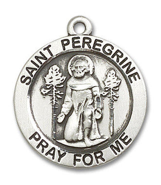 Large St. Peregrine Medal - Sterling Silver 1" x 7/8" Round Pendant (4081SS)