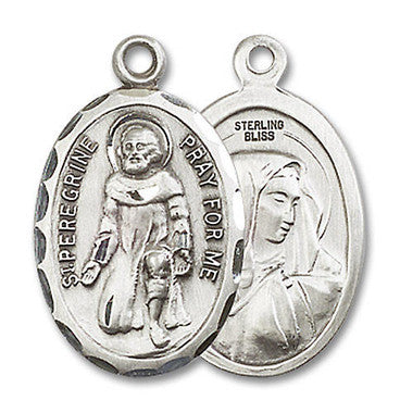 Large St. Peregrine with Madonna Medal - Sterling Silver 1" x 5/8" Oval Pendant (0046PSS)