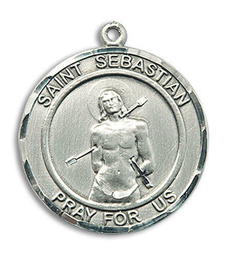 Large St Sebastian Medal - Sterling Silver 1 x 7/8 Round Pendant 0835SS