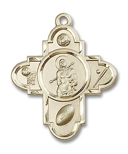 Large St Sebastian Multi Sport 5-Way Medal - 14kt Gold 1 1/4 x 1 Pendant 5703