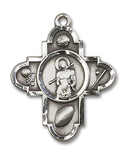Large St Sebastian Multi Sport 5-Way Medal - Sterling Silver 1 1/4 x 1 Pendant 5703SS