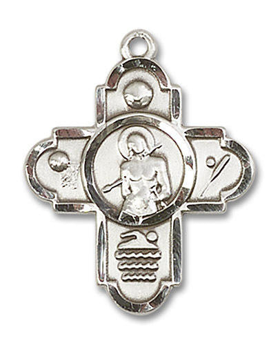 Large St Sebastian Multi Sport 5-Way Medal - Sterling Silver 1 x 7/8 Pendant 5714SS