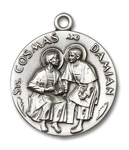 Large Sts Cosmas and Damian Medal - Sterling Silver 1 x 7/8 Round Pendant 1368SS