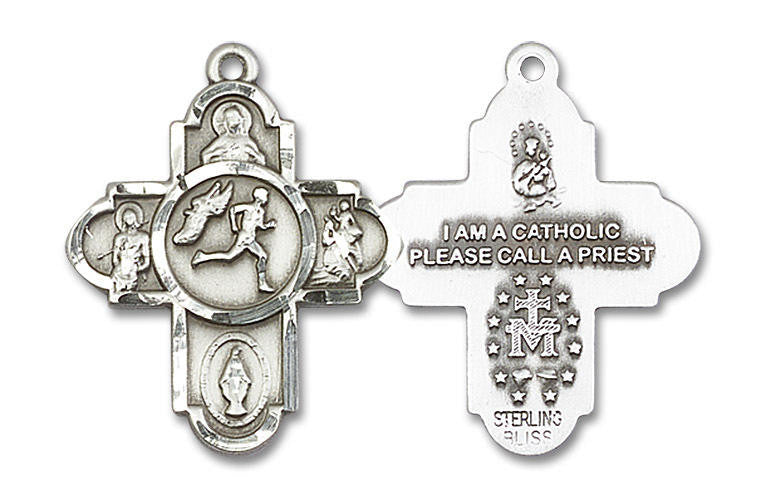 Large Track and Field 5-Way Medal - Sterling Silver 1 x 1 5/8 Pendant 5747SS