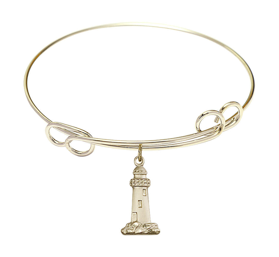 Lighthouse Double Loop Bangle Bracelet - Gold-Filled Charm