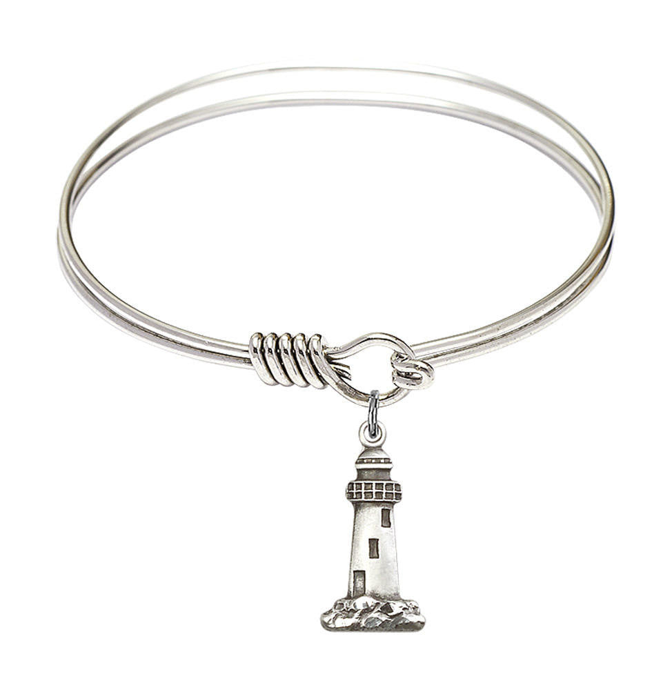 Lighthouse Round Eye Hook Bangle Bracelet - Sterling Silver Charm - 6.25 Inch 5922SS