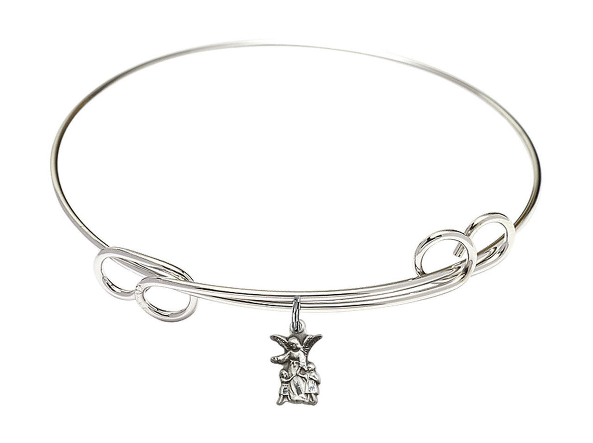 Littlest Angel Double Loop Bangle Bracelet - Sterling Silver Charm