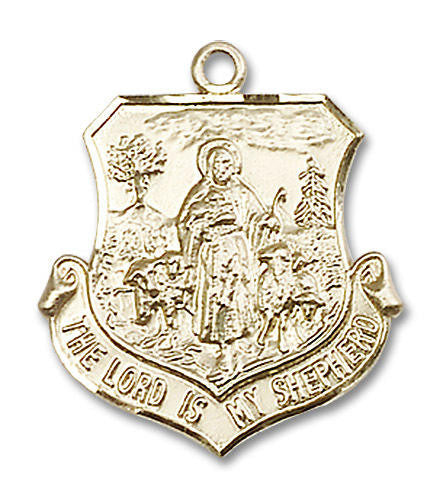 Lord Is My Shepherd Medal - 14kt Gold 7/8 x 3/4 Round Pendant 0345