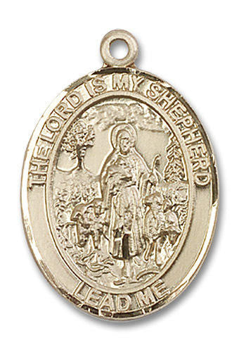 Lord Is My Shepherd Medal - 14kt Gold Oval Pendant 3 Sizes