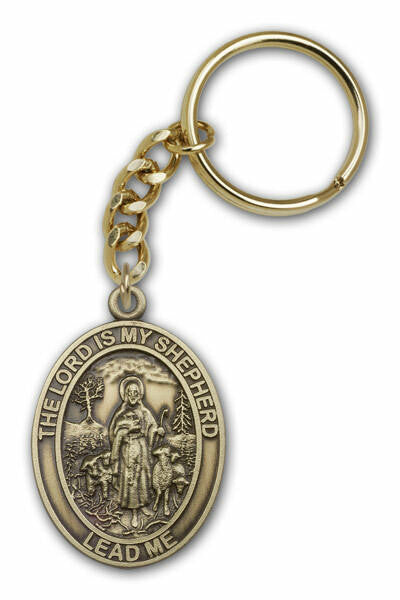 Lord is My Shepherd Medal Keychain - Gold Finish 6819SRCG