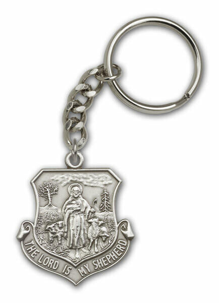 Lord Is My Shepherd Medal Keychain - Silver Finish